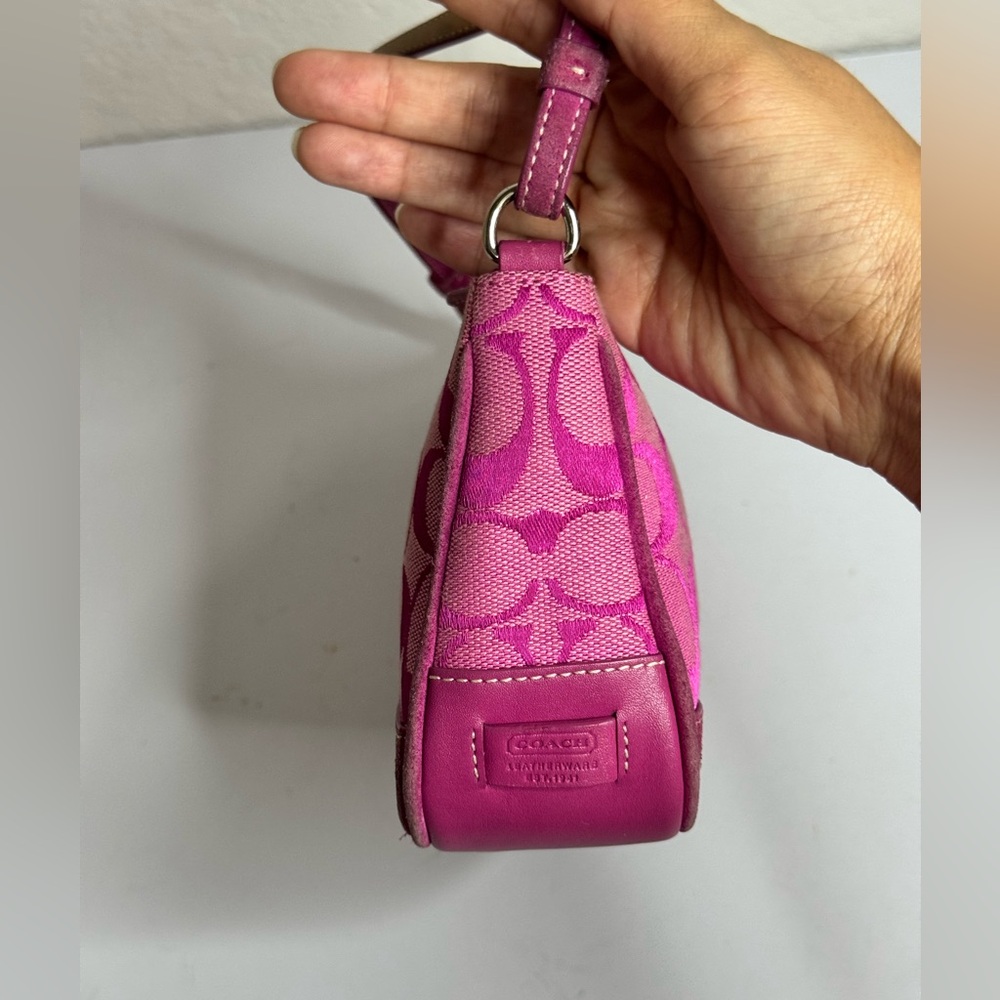 Coach HOT PINK Signature Logo Demi Hamptons Baguette Mini Bag Canvas Leather Y2K - Picture 3 of 12